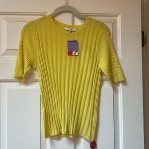 Vince brand new yellow cashmere ribbed short sleeve sweater size M